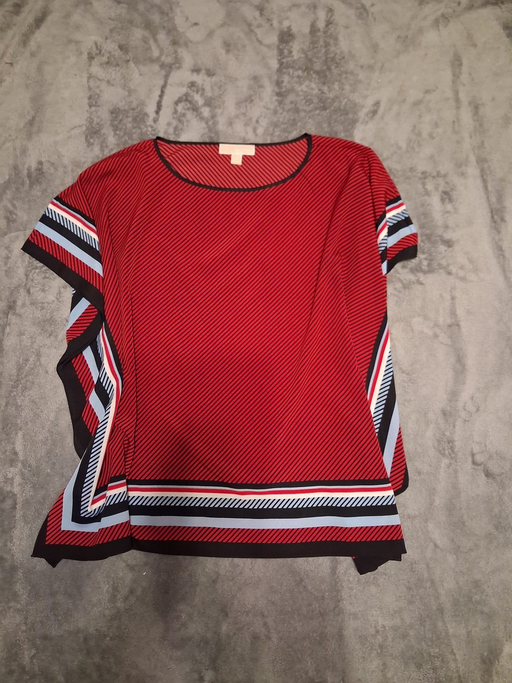 Michael Kors Red Striped Tunic Short Sleeve Top with Colored Trim Size Small Med